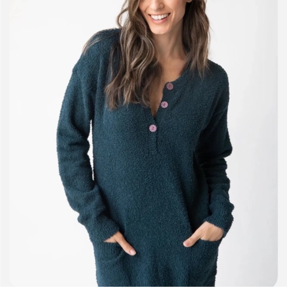 Cozy Teal Long Sweater nightgown - Picture 2 of 5